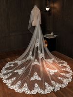 Voile de mariage deux niveaux dentelle tulle coupe bord voile de mariée classique