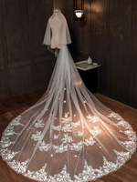 Voile de mariage deux niveaux dentelle tulle coupe bord voile de mariée classique
