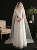 Voile de mariage Fleurs à un niveau Tulle Dentelle Applique Edge Voile de mariée classique