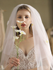 Voile de mariage ivoire fleurs à deux niveaux Tulle bord coupé goutte moyen voile de mariée