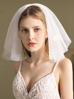 Voile de mariage Ivoire Fleurs à deux niveaux Tulle Bord coupé Voile de mariée classique