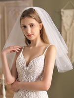 Voile de mariage ivoire fleurs à deux niveaux Tulle bord coupé Voiles de mariée classiques