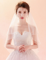 Voile De Mariage Ivoire Tulle Perles Perles Ovales Voiles De Mariée À Deux Voiles
