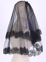 Voile de mariage noir à deux niveaux filet fini bord classique voiles de mariée courts
