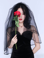 Voile de mariage noir à un niveau voiles de mariée en dentelle mi-longue