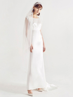 Voile de mariage Perles à un étage Tulle Cut Edge Voiles de mariée classiques