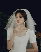Voile de mariée Blanc Quatre-tiers Bows Tulle Cut Cut Veil de mariée classique