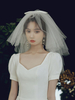Voile de mariée Blanc Quatre-tiers Bows Tulle Cut Cut Veil de mariée classique