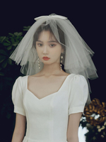 Voile de mariée Blanc Quatre-tiers Bows Tulle Cut Cut Veil de mariée classique
