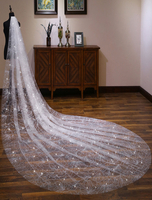 Voile de mariée cathédrale longue cascade à un étage avec bordures