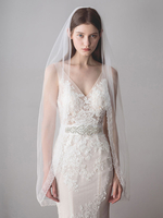 Voile de mariée ivoire tulle un niveau dentelle appliques bord voile de mariée