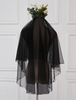 Voile de mariée noir en tulle perlé à deux niveaux Voile de mariée