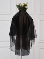 Voile de mariée noir en tulle perlé à deux niveaux Voile de mariée