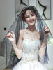Voile de mariée une rangée de paillettes étoiles noires tulle bord coupé voiles de mariée