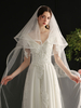 Voile de mariée Voile de mariée en cascade en polyester à deux niveaux avec bord fini