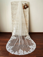 Voiles de mariage à un niveau en dentelle de tulle appliques bord voile de mariée classique