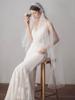 Voiles de mariage à un niveau strass Tulle bord coupé goutte longs voiles de mariée ivoire