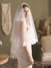 Voiles de mariage blanc à deux niveaux de fleurs en dentelle embellissement Tulle coupe bord goutte voile de mariée midi
