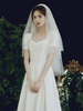 Voiles De Mariage Blanc Simple Avec Perle Faux Voiles De Mariée Classique Mi-Longue