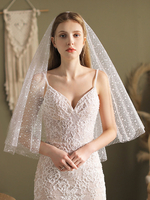 Voiles de mariage blancs Voiles de mariée de longueur moyenne en tulle à deux niveaux à bord coupé en tulle
