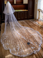 Voiles de mariage de cathédrale cascade de dentelle Applique 2 niveaux longs voiles de mariée