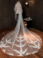 Voiles de mariage deux niveaux dentelle tulle coupe bord classique voiles de mariée