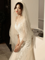 Voiles de mariage deux niveaux dentelle tulle coupe bord classique voiles de mariée