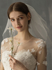 Voiles de mariage deux niveaux perles tulle bord coupé gouttes voile de mariée