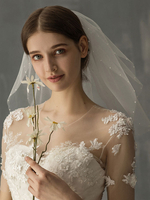 Voiles de mariage deux niveaux perles tulle bord coupé gouttes voile de mariée