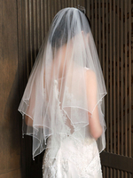 Voiles de mariage deux strass strass tulle coupe bord voile de mariée classique