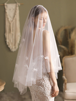 Voiles de mariage ivoire Fleurs à deux niveaux Tulle Bord coupé Voile de mariée classique