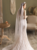 Voiles de mariage ivoire fleurs à un étage Tulle bord coupé goutte longs voiles de mariée