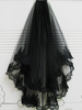 Voiles de mariage noir plissé crêpe longue voile de mariée classique