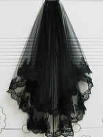Voiles de mariage noir plissé crêpe longue voile de mariée classique