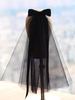 Voiles de mariage noirs à deux niveaux avec des nœuds en tulle et des voiles de mariée courts