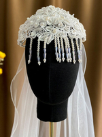 Voiles de mariage Perles à un étage Tulle Bord fini Goutte Voile de mariée