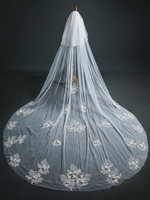 Voiles de mariage un niveau dentelle tulle coupe bord classique voiles de mariée