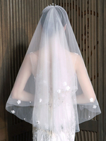Voiles de mariage un niveau fleurs tulle bord coupé classique voiles de mariée