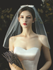 Voiles de mariage Voile de mariée ovale à un niveau en tulle avec bord fini