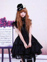 Volants de rayonne fil noir Lolita OP robe avec ceinture Déguisements Halloween