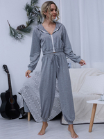 Vêtement à Domicile Ensembles Deux Pièces Femmes Sweat à Capuche à Zip avec Manches Longues Pantalons Longs à Lacets Elastique Unicolore