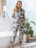 Vêtement à Domicile Ensembles Deux Pièces Femmes Sweat à Capuche Imprimés avec Manches Longues Pantalons Longs à Lacets Elastique Bicolores