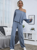 Vêtement à Domicile Ensembles Deux Pièces Femmes T-shirt avec Manches Longues avec Epaules Dénudées Pantalons Longs Décontractés Unicolore