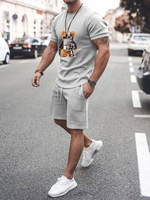 Vêtement de sport Homme 2 Pièces Imprimé Manches Courtes Col rond Gris