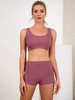 Vêtement de Yoga Femme Taille Haute Ensembles Deux Pièces avec Bretelles à Col Rond Shorts Moulants Unicolore