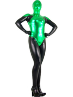 Vêtement de zentai combinaison enveloppé color-block noir et vert Déguisements Halloween