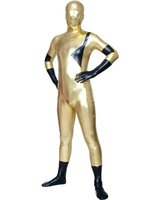 Vêtement de zentai enveloppé en spandex doré et noir unisexe Déguisements Halloween