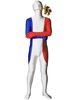 Vêtement de zentai multicolore imprimé drapeau français en lycra spandex enveloppé Halloween