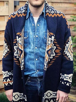 Vêtements Cardigan Décontracté Pulls Hommes Cardigans Casuel Géométrique Manches Longues Confortable Bleu