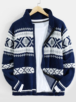 Vêtements Cardigan Hommes Pulls Cardigans Casuel Géométrique Manches Longues À La Mode Bleu
